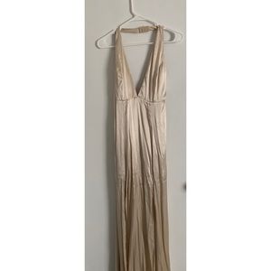 Sexy champagne open back evening dress